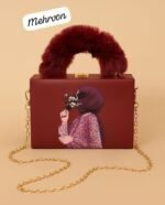 Elegant Handcrafted Box Clutch for Women with Faux Fur Handle and Gold Chain Strap
