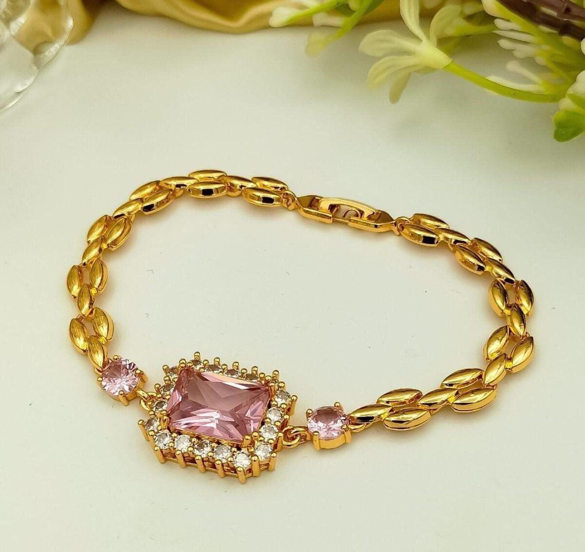 Luxe Emerald Cut Crystal Bracelet With Polished Chain