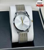 Minimalist Sunray Dial Timepiece With Two Tone Mesh Bracelet