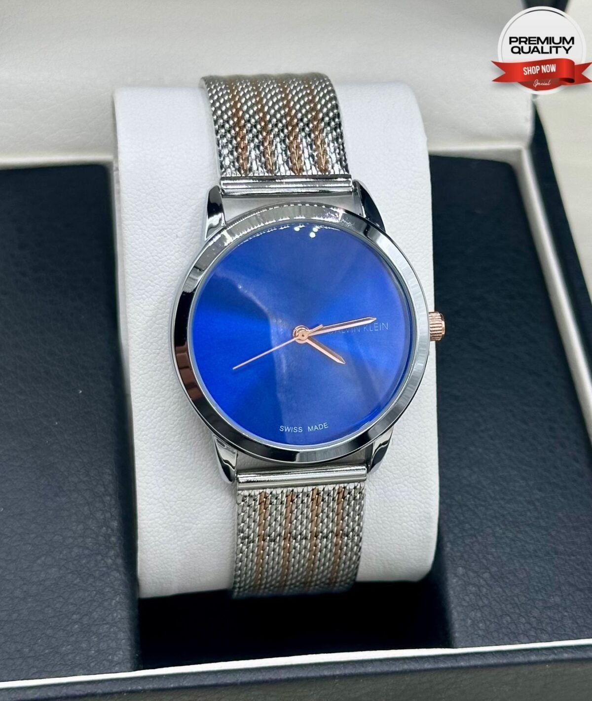 Minimalist Sunray Dial Timepiece With Two Tone Mesh Bracelet