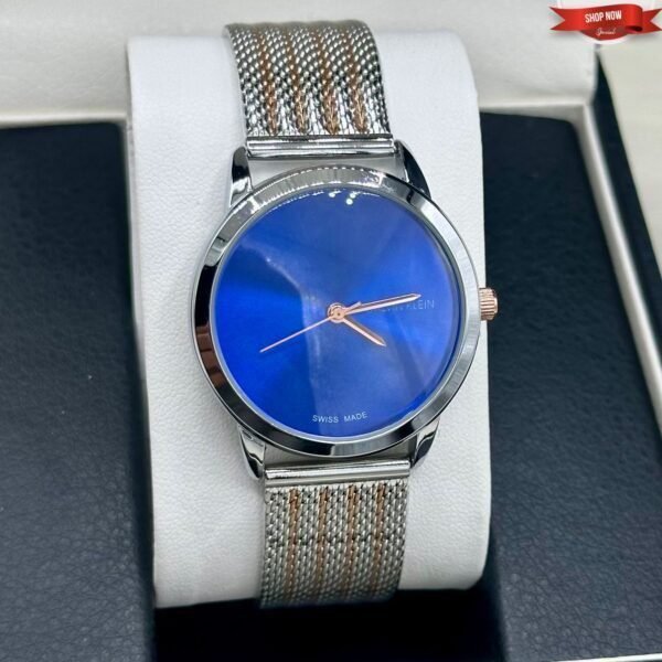 Minimalist Sunray Dial Timepiece With Two Tone Mesh Bracelet