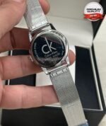 Minimalist Sunray Dial Timepiece With Two Tone Mesh Bracelet