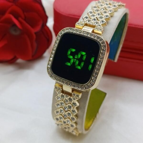 Radiant Crystal Trimmed Digital Bracelet Watch With Luminous Display
