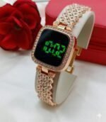Radiant Crystal Trimmed Digital Bracelet Watch With Luminous Display