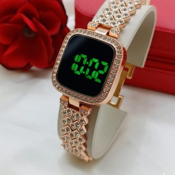 Radiant Crystal Trimmed Digital Bracelet Watch With Luminous Display