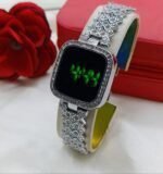Radiant Crystal Trimmed Digital Bracelet Watch With Luminous Display