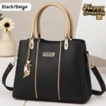 Elegant Women Handbag with Gold Accent Charm & Detachable Shoulder Strap