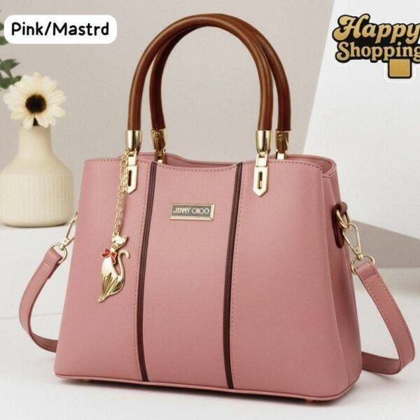 Elegant Women Handbag with Gold Accent Charm & Detachable Shoulder Strap