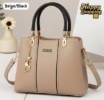 Elegant Women Handbag with Gold Accent Charm & Detachable Shoulder Strap