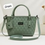 Woven Texture Structured Tote With Mini Pouch And Studded Accents