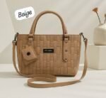 Woven Texture Structured Tote With Mini Pouch And Studded Accents