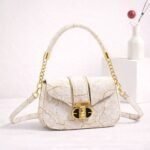 Marble Effect Vegan Leather Handbag With Arched Chain Handle - Image 7