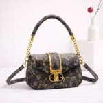 Marble Effect Vegan Leather Handbag With Arched Chain Handle - Image 4
