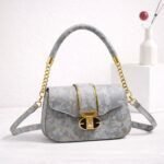 Marble Effect Vegan Leather Handbag With Arched Chain Handle - Image 3