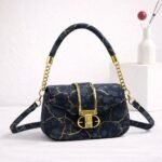 Marble Effect Vegan Leather Handbag With Arched Chain Handle
