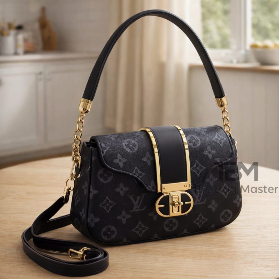 WhatsApp-Image-2026-02-12-at-3.54.16-PM.jpeg Checkered Motif Flap Bag With Arched Chain Handle And Turn Lock Clasp - Image 1